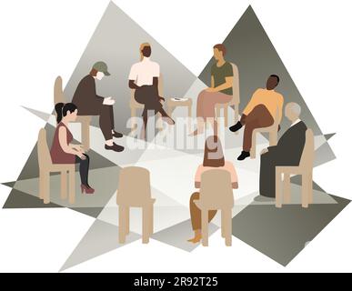 Support group for people with mental illnesses. Group therapy session. Vector illustration Isolated Stock Vector