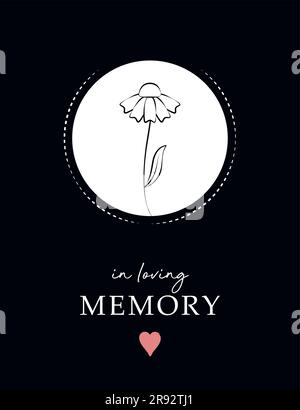 condolence card with flower outline in loving memory Stock Vector