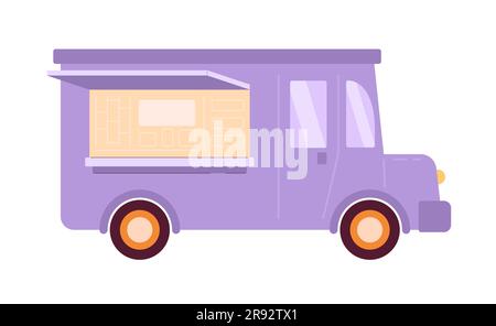 Violet food truck flat semi flat colour vector object Stock Vector