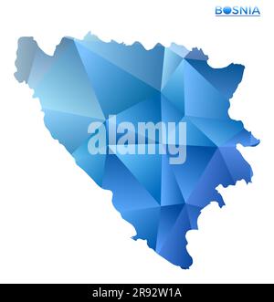 Vector polygonal Bosnia map. Vibrant geometric country in low poly style. Artistic illustration for your infographics. Technology, internet, network c Stock Vector