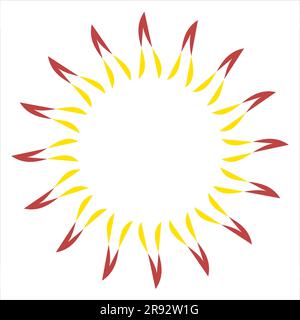Tribal flaming sun Line vector illustration Isolated on transparent background Stock Vector