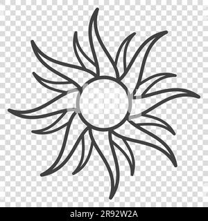 Sun Tribal flaming Outline vector illustration Isolated on transparent background Stock Vector