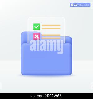 Folder with transparency file icon symbol. resume, order, exam paper, comfortable searching, Stored data, File management concept. 3D vector isolated Stock Vector