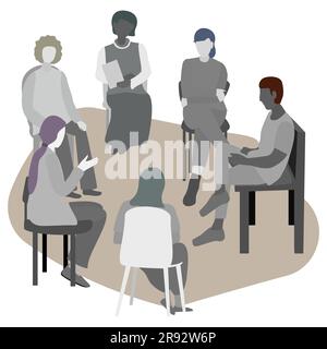 Support group for people with mental illnesses. Group therapy session.Vector illustration Isolated on white background Stock Vector