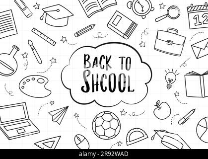 Back to school icon set doodle style. Education hand drawn objects and symbols with thin line. Stock Vector