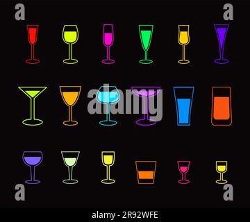 Collection set of bar cocktail glassware colored Vector Image