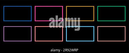 Colorful shiny frames set Rectangle decorative design element Vertical or horizontal picture frame Vector illustration Isolated on dark background Stock Vector