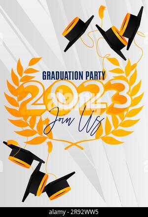 Party in honor of class of 2023 Graduates. Vector design invitation card for college graduate template. Graduation event, greeting, yearbook backgroun Stock Vector