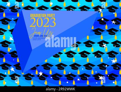 Party in honor of class of 2023 Graduates. Vector design invitation card for college graduate template. Graduation event, greeting, yearbook backgroun Stock Vector