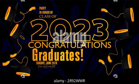 Party in honor of class of 2023 Graduates. Vector design invitation card for college graduate template. Graduation event, greeting, yearbook backgroun Stock Vector