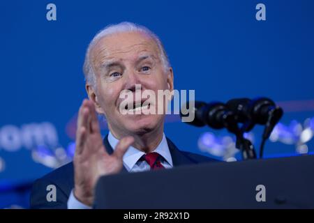 Washington DC, USA. 23rd June 2023. United States President Joe Biden makes remarks at a political event held by pro choice groups in Washington, DC, June 23, 2023.Credit: Chris Kleponis/Pool via CNP/MediaPunch Credit: MediaPunch Inc/Alamy Live News Stock Photo