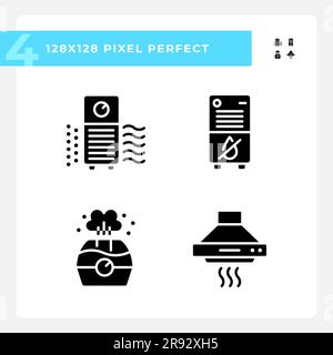 Indoor air quality black glyph icons set on white space Stock Vector