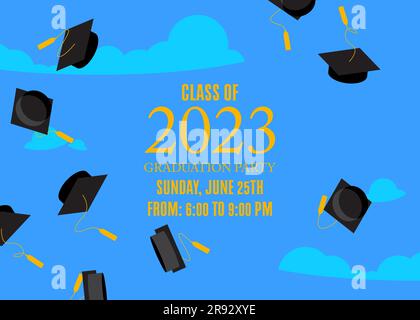 Party in honor of class of 2023 Graduates. Vector design invitation card for college graduate template. Graduation event, greeting, yearbook backgroun Stock Vector