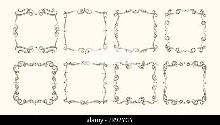 Ornate Vintage Festive Ornament Frames Vignette Set. Retro swirs frames isolated on light background. Vector illustration Stock Vector