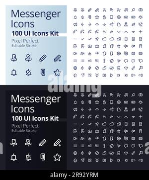 Messenger pixel perfect linear ui icons kit for dark, light mode Stock Vector