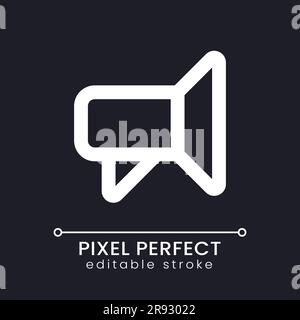 Bullhorn pixel perfect white linear ui icon for dark theme Stock Vector