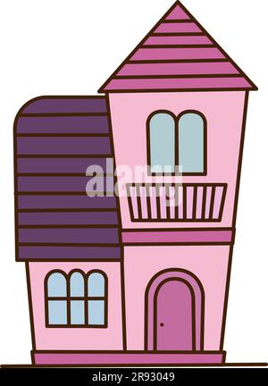 Two-story house. Pink flat apartment building. Old architecture. Vector illustration of house. Stock Vector