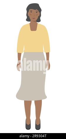 Middle-aged woman Full height portrait Front view Vector illustration Isolated on white background Stock Vector