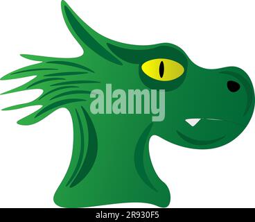 Head of a green dragon on a white background, children's drawing. Vector illustration Stock Vector
