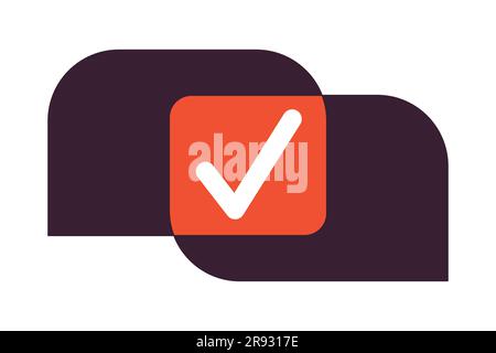 Speech bubbles intersection with check mark flat line color isolated vector icon Stock Vector
