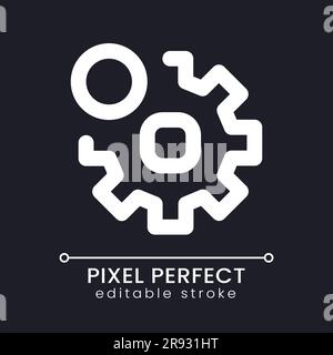 Settings notification pixel perfect white linear ui icon for dark theme Stock Vector