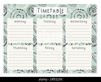 Back to School Timetable abstract doodle hand drawn. Vector illustration Stock Vector
