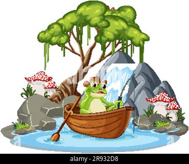 Green Frog in Waterfall Scene illustration Stock Vector Image & Art - Alamy