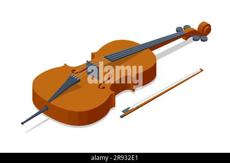 Isometric cello, violoncello, bass-viol isolated on wihte Stock Vector