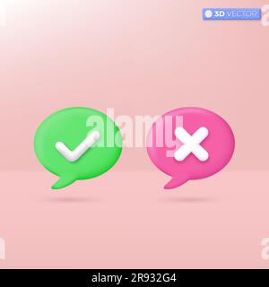 Right and Wrong icon symbols. check mark, cross mark, yes, accepted and rejected concept. 3D vector isolated illustration design Cartoon pastel Minima Stock Vector