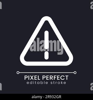 Caution sign pixel perfect white linear ui icon for dark theme Stock Vector