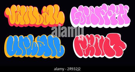 multicolored background, graffiti letters, bright colored inscriptions in the style of graffiti street art Stock Vector