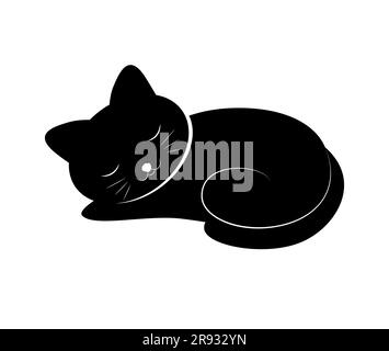 Cute kitten sleeping Black and white Isolated vector illustration. Stock Vector