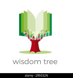 Wisdom tree. A book instead of the leaves of a tree. Education and learning concept. Vector illustration. Logo template Stock Vector