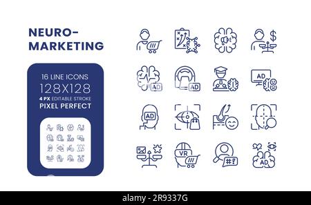Neuromarketing linear desktop icons set Stock Vector