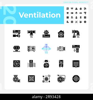 Ventilation black glyph icons set on white space Stock Vector