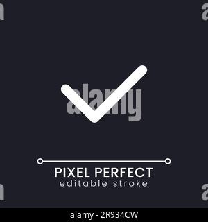 Checkmark pixel perfect white linear ui icon for dark theme Stock Vector