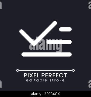 List and checkmark pixel perfect white linear ui icon for dark theme Stock Vector
