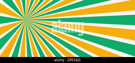 Sunburst background. Radial yellow and green lines wallpaper. Abstract sun rays and beams comic texture. Vintage summer backdrop for posters, banners, templates, flyers. Vector illustration Stock Vector