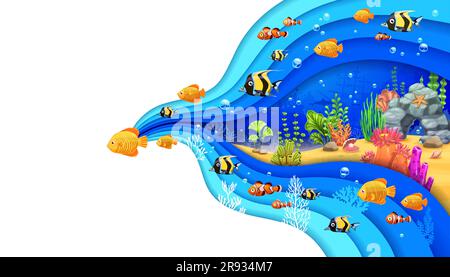Underwater landscape with starfish and seaweeds. Vector cartoon ...