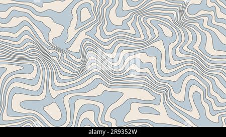 Groovy abstract horizontal background with beige and blue waves. Trendy vector illustration in retro style 60s, 70s. Cool stripped psychedelic Stock Vector