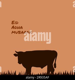 eid celebration background vector. eid adha greeting with cow silhoutte design graphic. muslim or islam holiday. Stock Vector