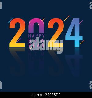 2024 Happy new year colorful number design template. Happy new year 2024, greeting cards, poster or web banner Stock Vector