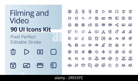 Video production pixel perfect linear ui icons kit Stock Vector