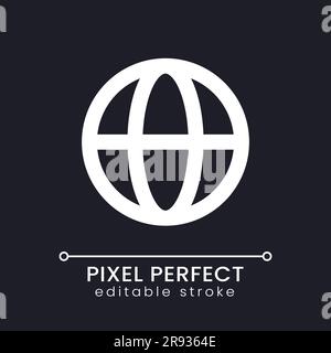 Globe pixel perfect white linear ui icon for dark theme Stock Vector