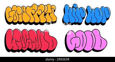 multicolored background, graffiti letters, bright colored inscriptions in the style of graffiti street art Stock Vector