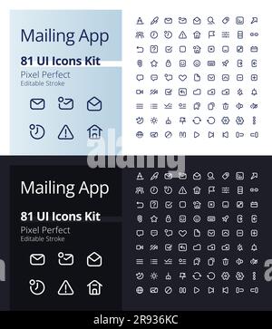 Mailing app pixel perfect linear ui icons kit for dark, light mode Stock Vector