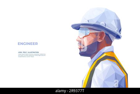 Construction Engineer Man Wearing a Uniform and White Safety Helmet. Stock Vector