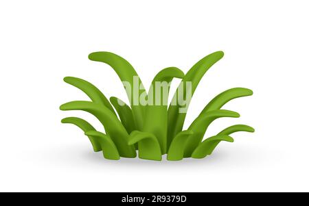 3d realistic cute green grass in cartoon style isolated on light background. Vector illustration. Stock Vector