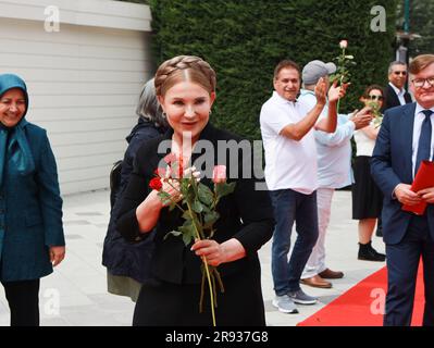 Auvers Sur Oise, France. 22nd June, 2023. On Thursday, June 22, a conference in Paris, France, witnessed the presence of several former heads of state who came together to announce the support of 117 former world leaders for the Iranian people's uprising and their organized Resistance. Yulia Tymoshenko Prime Minister of Ukraine (2005, 2007-2010) welcomed and entered the event venue. (Photo by Siavosh Hosseini/Pacific Press) Credit: Pacific Press Media Production Corp./Alamy Live News Stock Photo