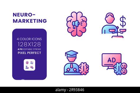 Neuromarketing gradient fill desktop icons Stock Vector
